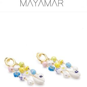 Charm Drop Earrings 24K plated solid gold, Ceramic and Freshwater Pearl.